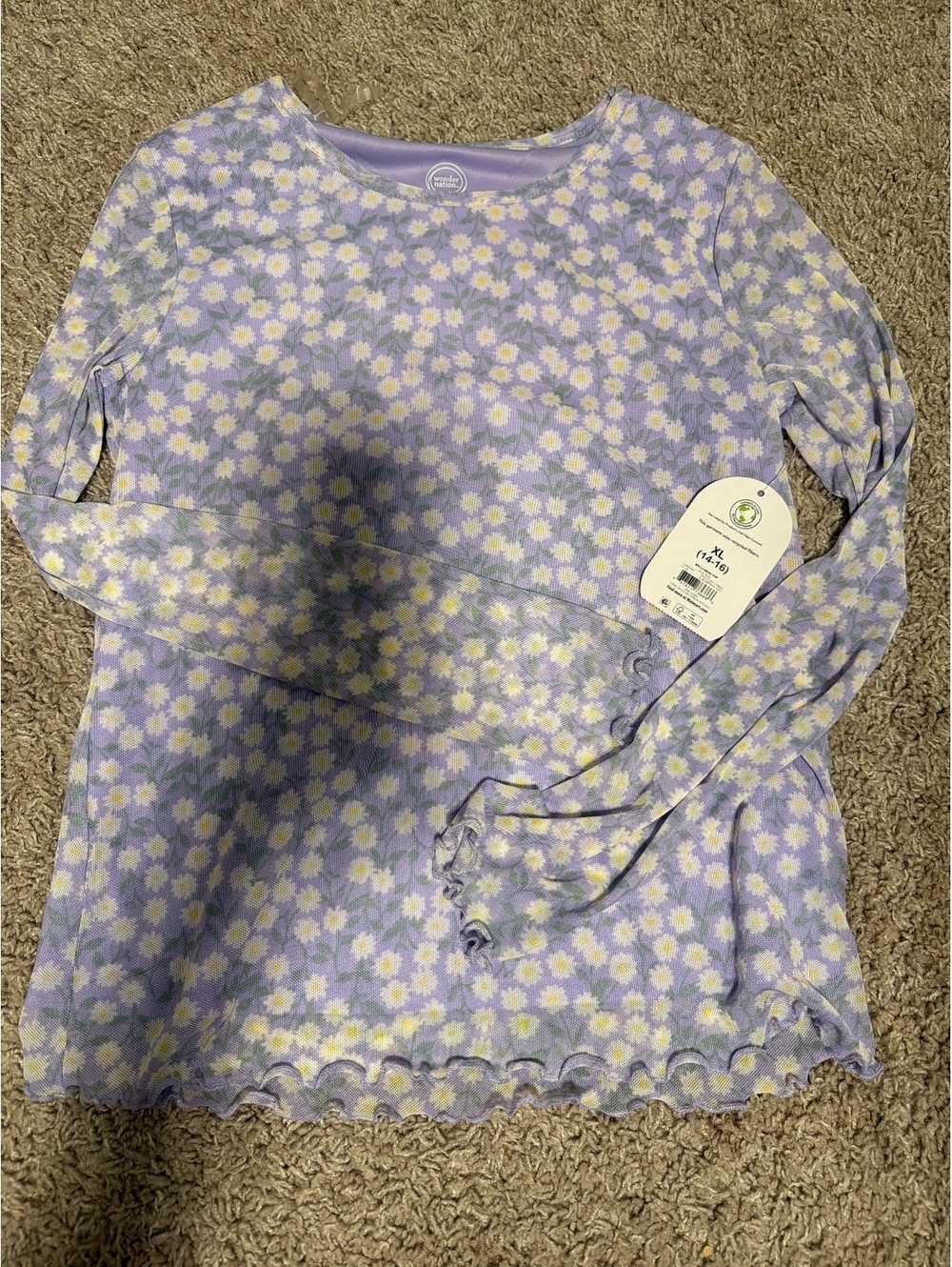 New Y2K Lilac Daisy Print Sheer Sleeve Top girls 14/16 fits Women’s S!
